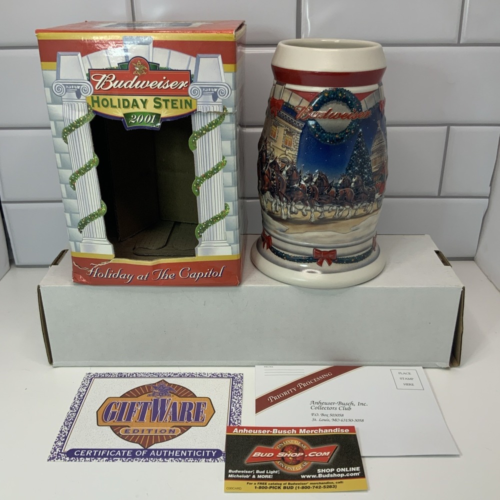 MUG - 2001 Budweiser‎ Holiday Stein - Holiday at the Capital in Original Box